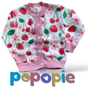 Girls Cardigan Sweater Button Front Flower & Fruit Print 3Y-4Y Popopie